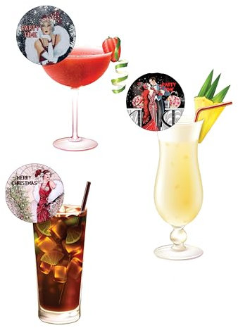 15 Pre-Cut Art Deco Christmas Party Edible Wafer Paper Cocktail Drinks Champagne Prosecco Toppers Decorations - 5cm circles
