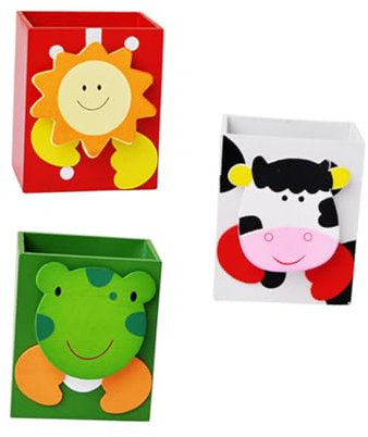 DIKACA 3st Stifthalter Aus Holz Für Tiere Stift-Display-Cup Dekorativer Stiftehalter Markierungsstifthalter Stiftbecherhalter Bunte Bleistifte Buntstifte Hölzern Textmarker Schreibtisch