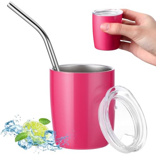 FillTouch Mini-Schnapsgläser, 60 ml, Mini-Schnapsgläser mit Deckel und Strohhalmen, Edelstahl, Mini-Becher, niedlicher Mini-Becher, Schnapsglas, isoliertes Schnapsgläser, Set für Auto, Kaffee, Party,