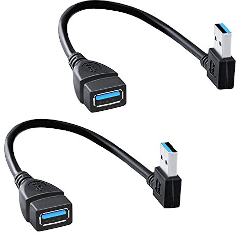 HSP-HSWITI SuperSpeed USB 3.0 Extension Data Cable, 90 Degree Male to Female Adapter Extender Short Left and Right Angle Cable for Device with USB Port (20CM,8IN) - 2PCS
