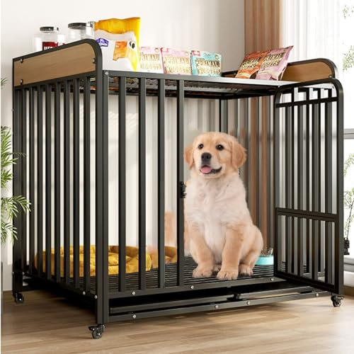 Indoor Decorative Wood Pet House Dog Cage Wooden Kennel for Small to Medium Aesthetic Wooden Dog Crate Furniture with Lockable Door Easy Removable Tray Indoor Small Medium Dog House. ( Color : Black ,