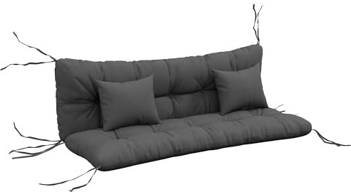 Outsunny Outdoor Seat Cushions Back Cushion with 2 Pillows, Water Repellent Seat Pads for 3-Seater Chair, Swing, Sofa, CUSHIONS ONLY, NO SWING, Charcoal Grey