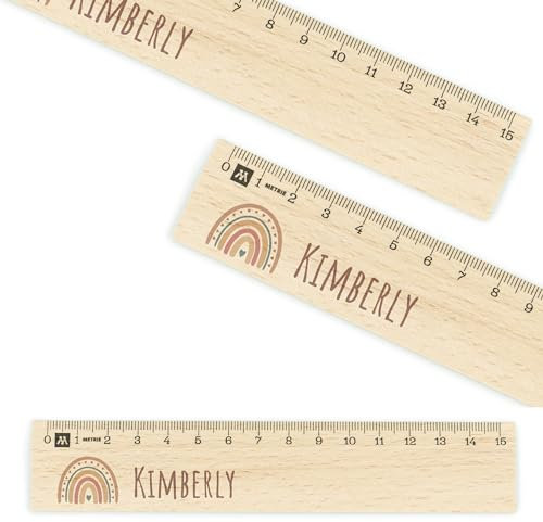 Lineal personalisiert für Kinder 15cm aus Holz - UV-Druck- Lineal mit Namen - Geschenkideen Schultüte - Geschenke für die Einschulung und Schulstart - Schulbedarf Junge/Mädchen - Regenbogen