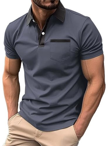 Herren Sommer T-Shirt Polo Kragen Slim Fit Baumwolle-Anteil Basic Männer Poloshirts Longsleeve-Sweatshirt Kurzarm Kurzarmshirts Poloshirt Mit Brusttasche Damen Poloshirt Kurzarm Mit ReißVerschluss