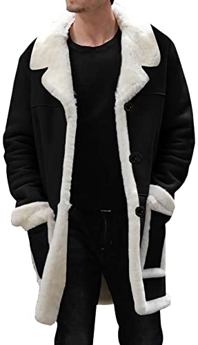 Lightning Deals Today Cocila Men Plus Size Winter Coat Lapel Collar Long Sleeve Padded Leather Jacket Vintage Thicken Coat Sheepskin Jacket Mens Canvas Work Coats Western Outfit Outlet Clearance Uk