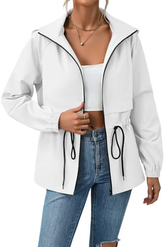 shownicer Veste de Pluie Imperméable pour Femmes Léger Veste De Pluie Coupe Vent Extérieure Manteaux à Capuche D'extérieur Veste A Blanc M
