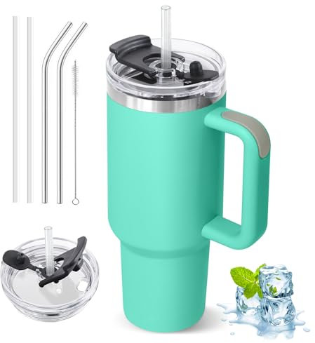 ZAKVOP Mug Isotherme avec Paille, 1200ml Tasse Isotherme avec Poignée et Couvercle, Gobelet Travel Mug Tumbler avec Couverture Multifonction