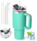 ZAKVOP Thermobecher mit Strohhalm, 1200ml Trinkbecher mit Deckel und Strohhalm, Isolierbecher mit Henkel, Kaffeebecher to Go Thermo für Kaltes und Heißes, Tumbler Cup Travel Mug mit 2 in 1Deckel