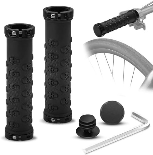 Puños Bicicleta Antideslizante Caucho, Manguitos Bicicleta Manillar Calavera, 22mm Puños Bici para MTB/BMX/Bici de Montaña/Bici de Plegables (A)