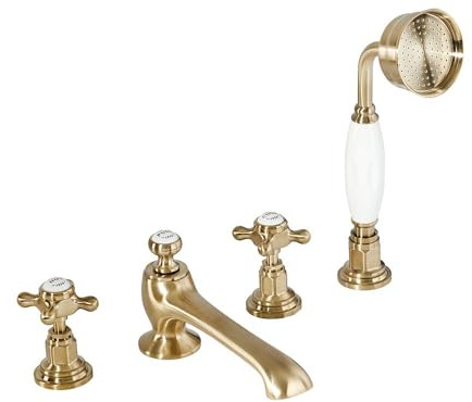 Milano Elizabeth 4 Tap-Hole Bath Shower Mixer Tap Crosshead Handles - Brushed Brass