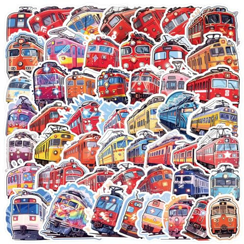 50 Stück Lokomotive Aufkleber Vinyl Funny Cartoon Züge Sticker für Laptop Skateboard Scrapbook Gepäck Auto Koffer Gitarre,Wasserfeste Niedliche Trendy Transport Aufkleber für Kinder Jugendliche