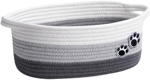 Dog Toy Basket, Cute Woven Basket for Shelves, Decorative Rope Storage Basket for Nursery, Baby Gift Basket for Diapers, 30 x 20 x 13 cm, Grey