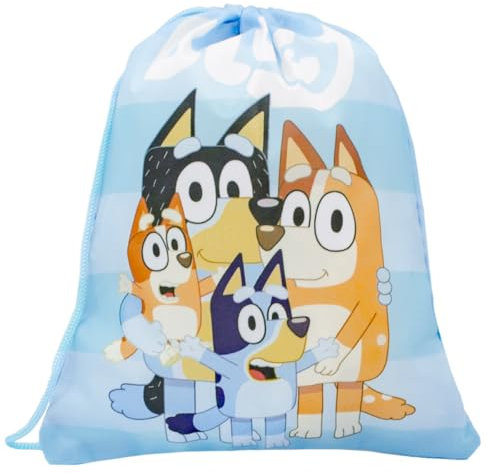 ms móvil shop Saquito Pequeño con Cuerdas Bluey Familia 25 x 19 cm Azul Poliéster Infantil Ideal Para ir al Campo, Cole, Gimnasio, Guardería | Producto Oficial Ludo BBC Studio