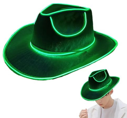 LED Hut Cowboy Mit Beleuchtung, Neon Disko Party Kappe Kopfbedeckung Cowboyhu, Für Weihnachten, Halloween, Geburtstag, Hochzeit, Festival, Party