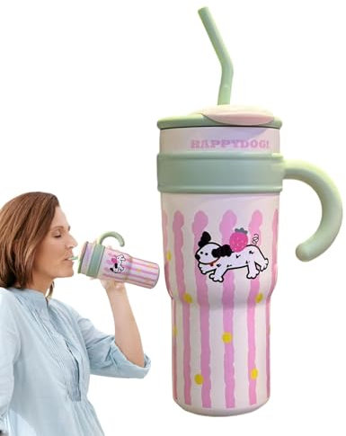 Cute Cups with Lid and Straw, Cartoon Large Capacity Travel Coffee Insulated Tumbler, Thermal Travel Mug disponibile in 700 ml e 1200 ml, Stainless Steel Water Bottle for Home and Car