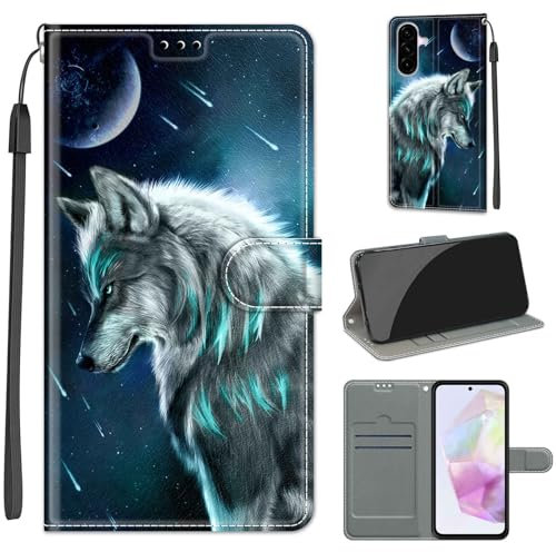 Phone Case for Samsung Galaxy A56, with Card Slots Kickstand Magnetic Closure Flip Cover Leather Phone Case Compatible Samsung Galaxy A56 Wolf