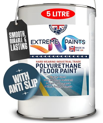 TRADE SUPPLIES UK - Extreme Polyurethane Anti-Slip Floor Paint - Non-Slip Floor Coating for Concrete & Wooden Surfaces - WHITE, 5L