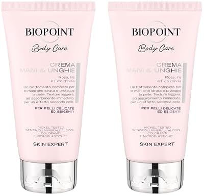 Biopoint - Crema Mani & Unghie, Arricchita con Fico D'India e Rosa, Idrata e Protegge, ad Assorbimento immediato, Crema mani per Pelli Delicate, 75ml (Confezione da 2)