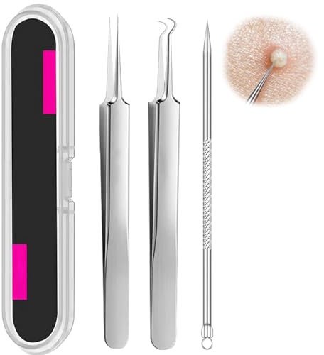 CATOR 3 Piezas Herramientas para Eliminar Espinillas, Puntos Negros Aguja Extractor Limpiador para Limpiador de Acne, Poros, Granos