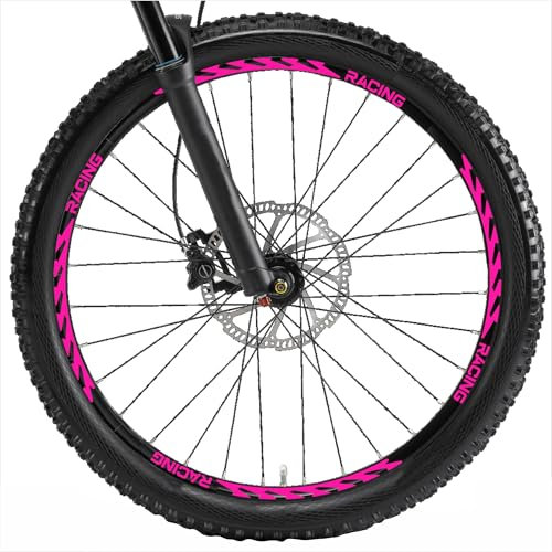 Decalart Aufkleber-Set für Felgen Fahrrad MTB Mountainbike Rennrad komplett für 2 Räder Aufkleber Gewinde Streifen L005 (046 Neonrosa, 26 Zoll)