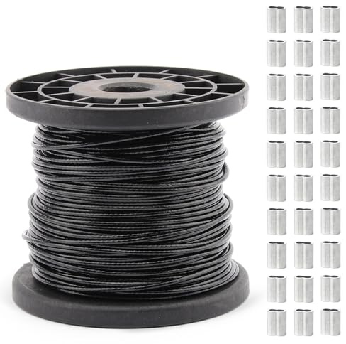 30m Wire Rope, 3mm 304 Stainless Steel Wire Garden Wires for Climbing Plants Steel Cable with 30 Pcs Aluminum Crimping Loop for Outdoor