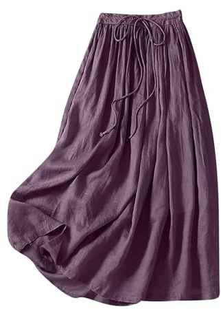 Rock Damen Lang Baumwolle Leinen Maxirock Elegant Sommerrock Leicht und Luftig Freizeitrock Einfarbig Casual Damenrock Sommer Langer Röcke für Frauen