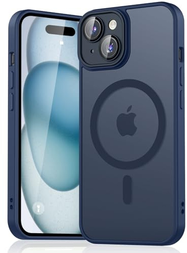 Yisica Magnetic Case for iPhone 15 Case, [Compatible with MagSafe] Drop Protection Skin-Friendly Shockproof Protective Translucent Matte Case Cover for iPhone 15 Navy Blue