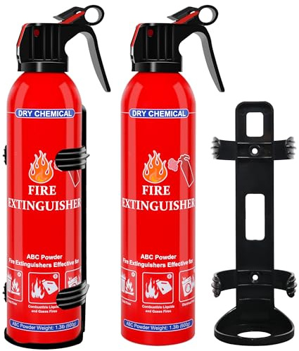 2 Pack ABC Dry Chemical Fire Extinguishers, Portable Dry Powder Fast-Acting Fire Extinguisher with Mount, Suitable for Home, Car, Boat, Truck, Electrical, Grease Fires