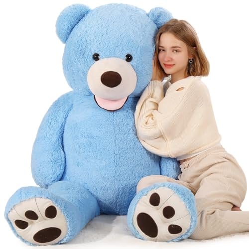MorisMos Ours en Peluche Géant 130cm - Nounours XXL, Peluche Ours Bleu Douce et Câline, Cadeau d'amour pour Petite Amie, Femme, Enfant, Filles, Amoureux, Noël & Anniversaire