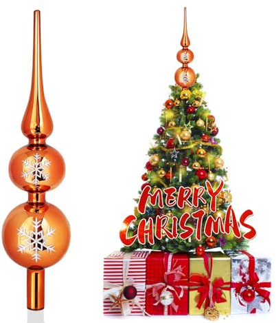 SKYYUE Christbaumspitze Glas Weihnachtsbaumspitze Matt Christbaumspitze Gold 31 cm Christbaumschmuck Spitze, Baumspitze Weihnachten Tannenbaum Spitze Gold Christmas Tree Topper (Champagner Gold)