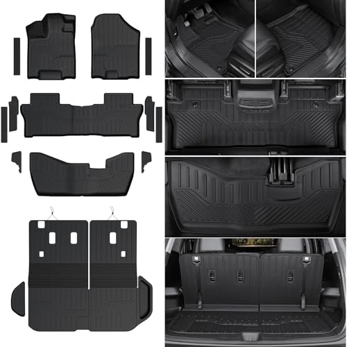 HOUCLEMIC Floor Mats for Honda Pilot 2016-2022 8 Seat (No Elite Models) | All Weather Durable Trunk Cargo Liner with Backrest Mat and Left Storage Mat, Door Sill Guards for 2022 Pilot Accessories