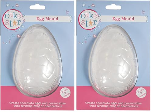 Cake Star Easter Egg Mould, 2 Part Textured Chocolate Making Mold, Create Your Own Easter Eggs - Large, 140 mm x 93 mm 84833 Transparent (Pack of 2)