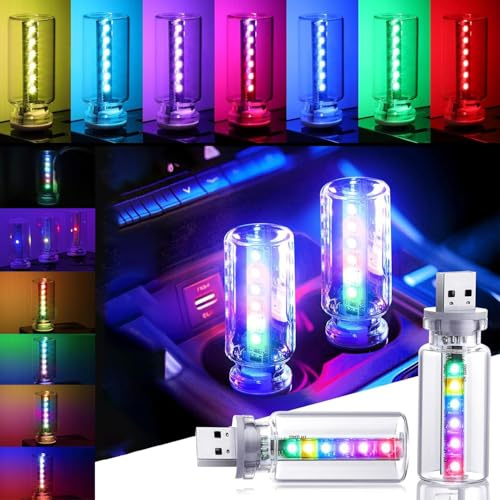 Sunshine smile 13 in 1 Retro Autolampen,Plug-in USB Led Innenbeleuchtung mit Touch und dimmbarRetro-Lampe,13 Modi & 7 Farben Mini-LED-Glühbirne,Stimmungslichter für Auto,Camping,Party (2pcs)