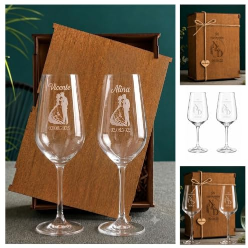 Olesea Copas de vino personalizadas|Regalo para novios y bodas|Aniversarios cumpleaños|Grabadas|Hombre Mujer Pareja|Bodas de Oro