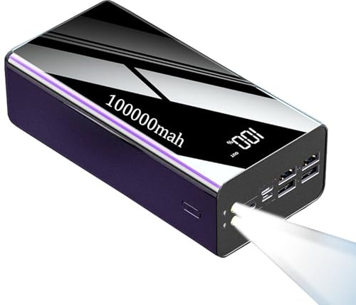 Power Bank 100000Mah Portable Charger, Portable Battery Phone Charger with LCD Digital Display, 3 Inputs And 4 USB Outputs, Fast Charging Powerbank with Flashlight External Battery Pack(D)