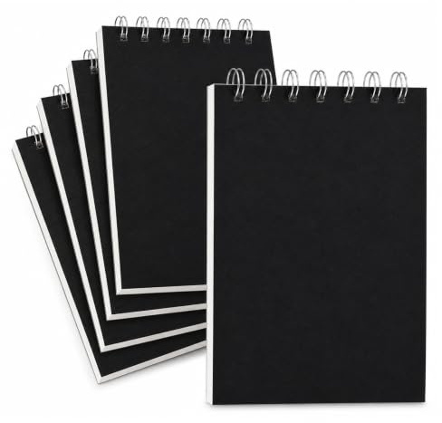 5 Stück Skizzenbuch A6, Schwarzer Notizblock Spirale 300 Seiten/150 Blatt Säurefreies Papier 160 g/m² Skizzenbuch für Künstler Kinder Erwachsene, Zeichenbuch Doodling, Schreiben