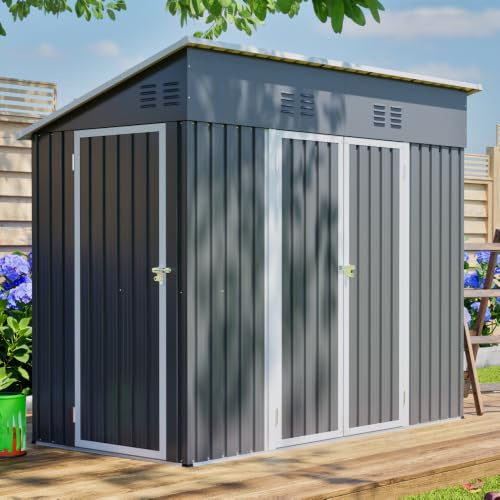 4x8FT Metall Gerätehaus Stahl Geräteschuppen wetterfest Schuppen ohne Boden – Ideal zur Lagerung von Gartengeräten, Fahrrädern und Außenbereich Stauraum