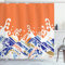 ABAKUHAUS Japanische Welle Duschvorhang, Vibrant Spindrift, Stoffliches Gewebe Badezimmerdekorationsset mit Haken, 175 x 200 cm, Orange Violettblau