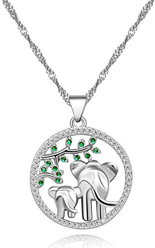 Uloveido Elefant Anhänger Wildlife Halskette Green Tree Leaf Symbol des Lebens Anhänger Schmuck Mutter Geschenke für Mama oder Großmutter (Silber) Y482