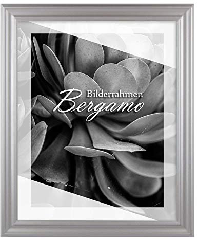 BIRAPA Bergamo Bilderrahmen Mattsilber- Optik - Bilder Rahmen Din A4 - Fotorahmen Glas antireflex Plexiglasscheibe - Wanddeko Fotowand Fotogeschenke