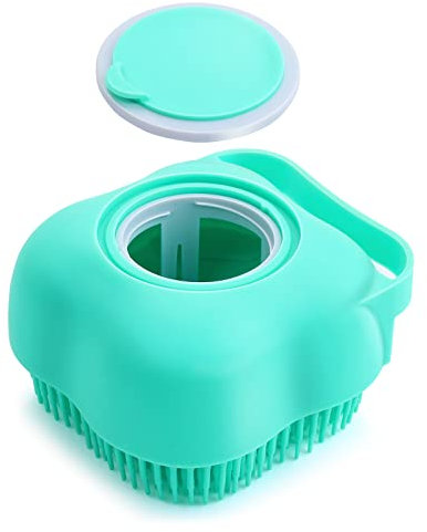 Molain Brosse de bain pour chien et chat - Peigne en caoutchouc de silicone - Brosse de toilettage pour chien - Brosse de massage pour poils de fourrure - Distributeur de shampooing doux (bleu clair)