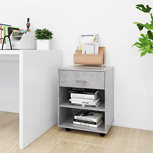 Voupuoda Rollschrank, Aktenschrank, Büroschrank, Lagerschrank, Beistelltisch, Standschrank, Betongrau 46x36x59 cm Spanplatte