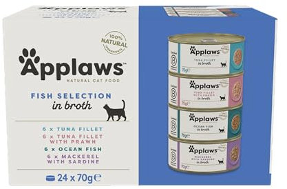 Applaws 100% natürliches Premium-Nassfutter für Katzen, Fischauswahl-Multipack in Brühe - Packung mit 24 x 70g Dosen
