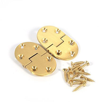 Joyzan Round Edge Hinge Tray Hinge Set, Brushed Solid Brass Butt Hinge | 180 Degree Heavy Duty Table Flip Top Hinge with Screws for Folding Tables Furniture Small Wooden Boxes 6.5x3.8x0.3cm