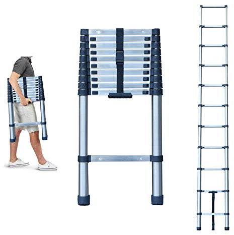 3,2m Teleskopleiter - Mehrzweckleiter - Stehleiter - Edelstahl Rutschfester Klappleiter - Leiter Ausziehbar - Aluleiter - 11 Stufen Ausziehleiter - 330 Pfund Belastbarkeit - Sicher zuverlässig - EN131