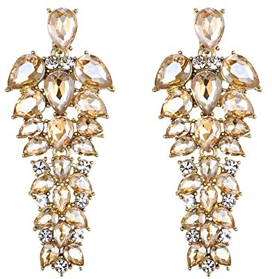 EVER FAITH Damen Ohrringe Strass Kristall Cluster Teardrop Statement hängend Chandelier Ohrstecker für Braun