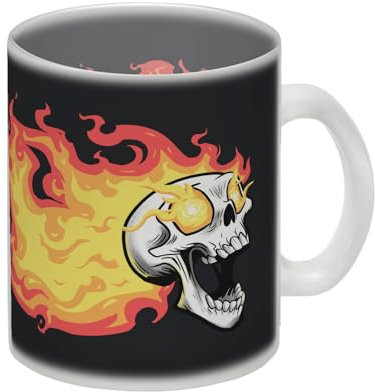 Rock n' Roll Glas Tasse mit Flammen und Totenkopf für alle die ihren Kaffee lieber schwarz trinken sowie Rocker und Musikfans Geschenkidee Gitarre Rockabilly Glas Tasse Echte Fans