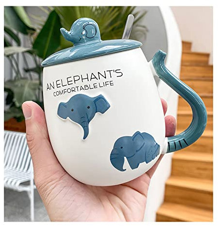 Tazza da tè o caffè con elefante colorato, grigio elefante per lavoro, ufficio, tè di Natale, caffè, regalo di compleanno (D)