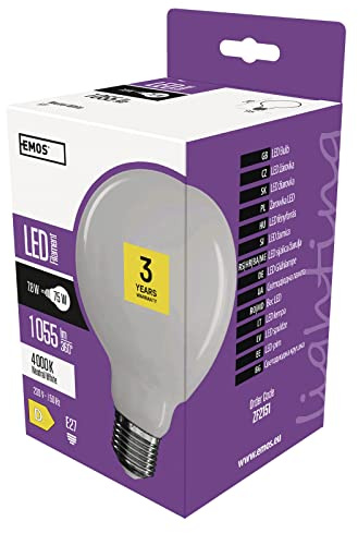 EMOS LED Lampe Globe milchig, 7,8W Ersatz für 75W Glühbirne, Filament Retro-Glühlampe mit E27 Sockel, Helligkeit 1055 lm, Neutralweiß 4000 K, 25000 h Lebensdauer, CRI min. 80, 340° Abstrahlwinkel