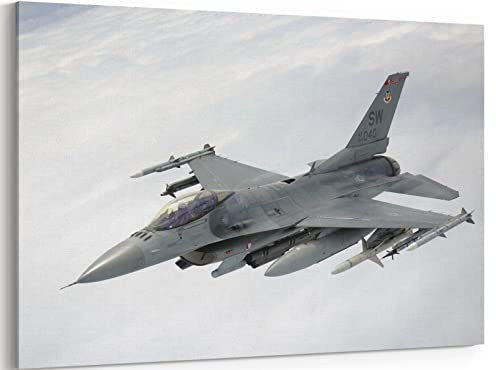 F-16 Fighting Falcon Flugzeug Leinwand Kunstdrucke F-16 Fighter Jet Poster Luftfahrt Wandkunst Dekor U.S Air Force Bild Kunstwerk Militär Flugzeug Dekoration für Männer Jungen Zimmer – 71,1 x 101,6 cm